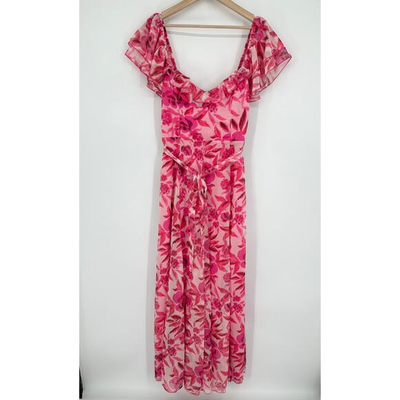 Lulus Sensationally Sweeter Floral Ruffled Maxi Dress Lace Up Backless, Pink NWT - Picture 5 of 12
